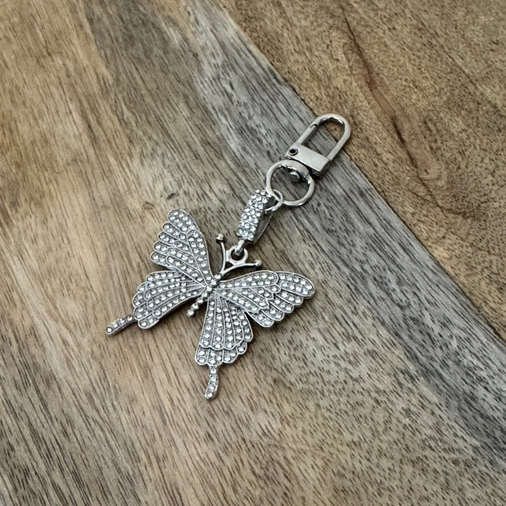 Butterfly Silver & Crystal Bag Charm/Keychain NWOT